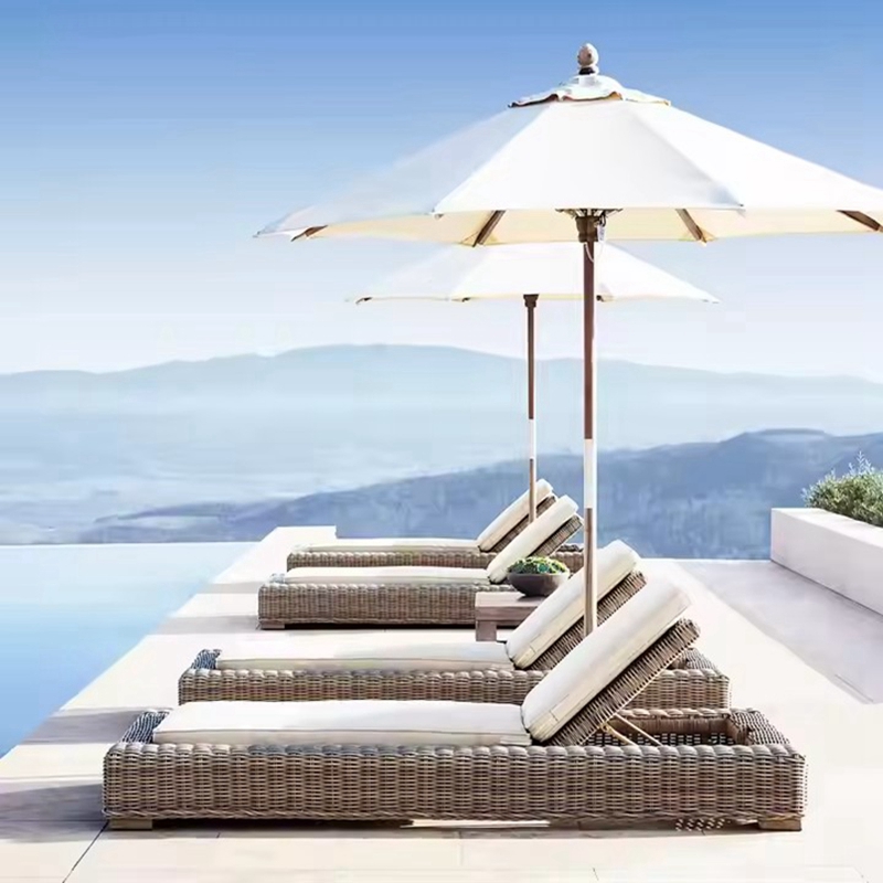 patio outdoor padded rattan wicker chaise lounge chair