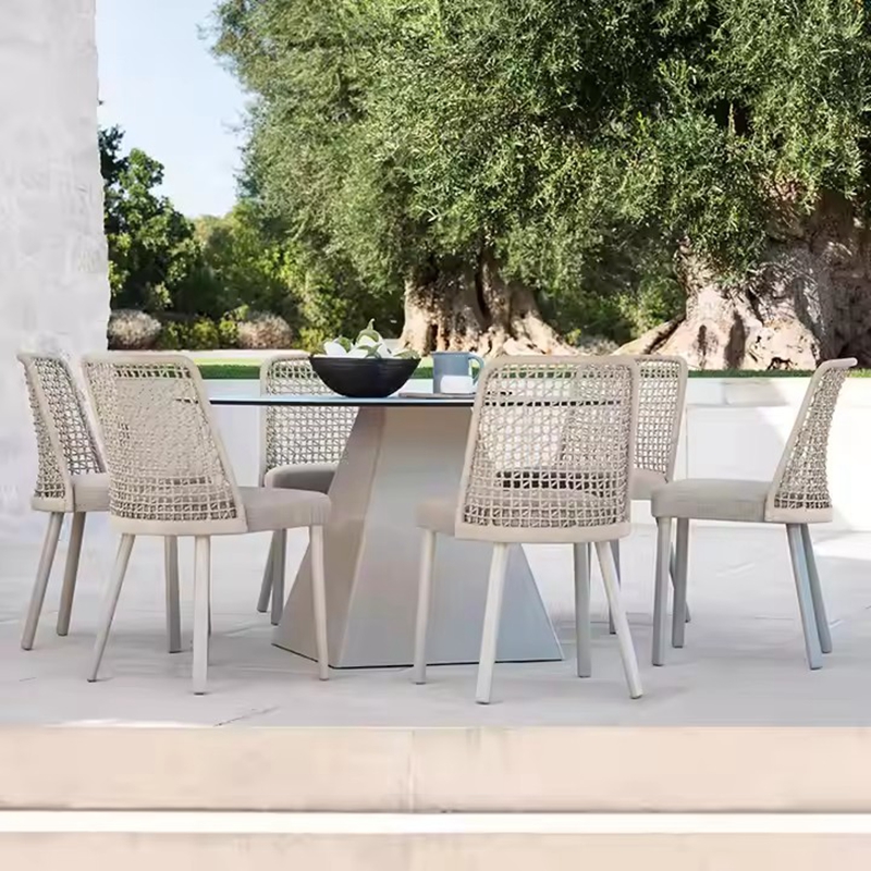 outdoor rope weaving round patio table for 6