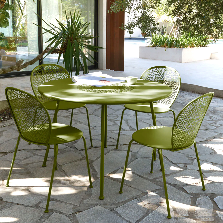 small steel patio balcony outdoor cafe table and chairs
